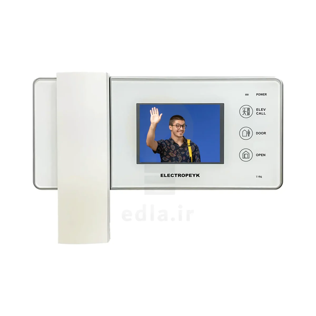 مانیتور 1196 که دارای یک صفحه نمایش 3.5 اینچی و سه کلید لمسی برای بازکردن درب و ارتباط با نگهبانی است