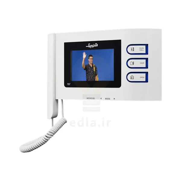صفحه نمایش 4.3 اینچی که اطراف آن کادر مشکی رنگ وجود دارد و در کنار کادر هندست و دکمه های مانیتور قرار دارد